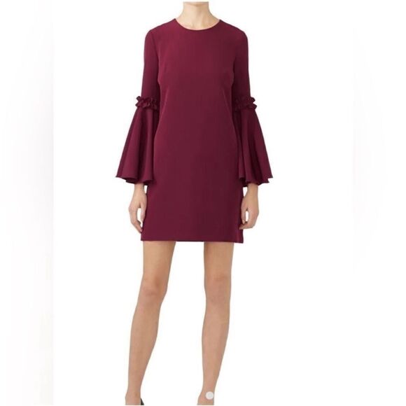 Milly Cady  Burgundy  Bell Sleeve Mini Dress | Size 4 - Picture 1 of 9